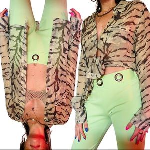 Sheer Zebra Print Equipment Button Down